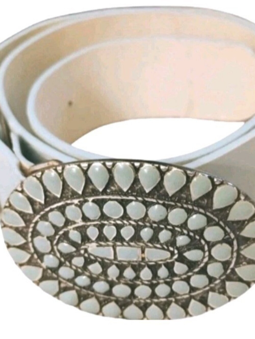 Doncaster Vintage Gray Italian Leather Belt Enamel Statement Buckle Sz 38